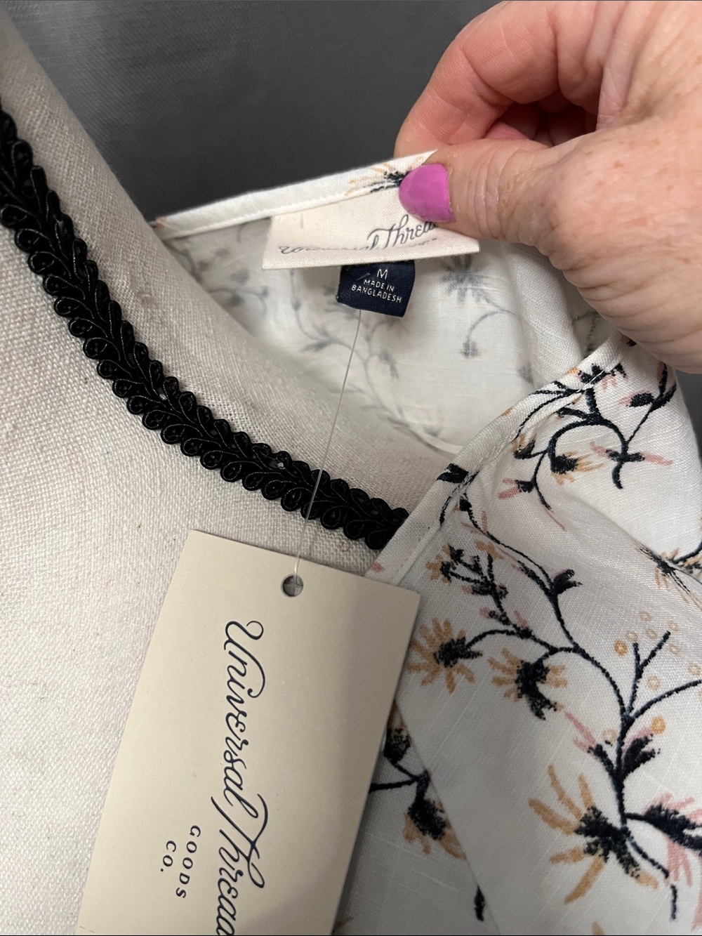 Universal Thread Cream Mini Dress with Black Vine and Tan Floral Accents - Picture 3 of 3
